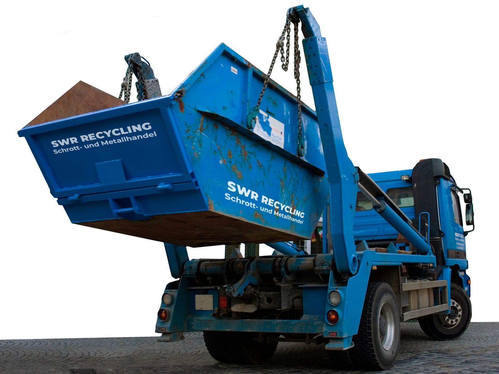 blauer container transport von SWR Recycling